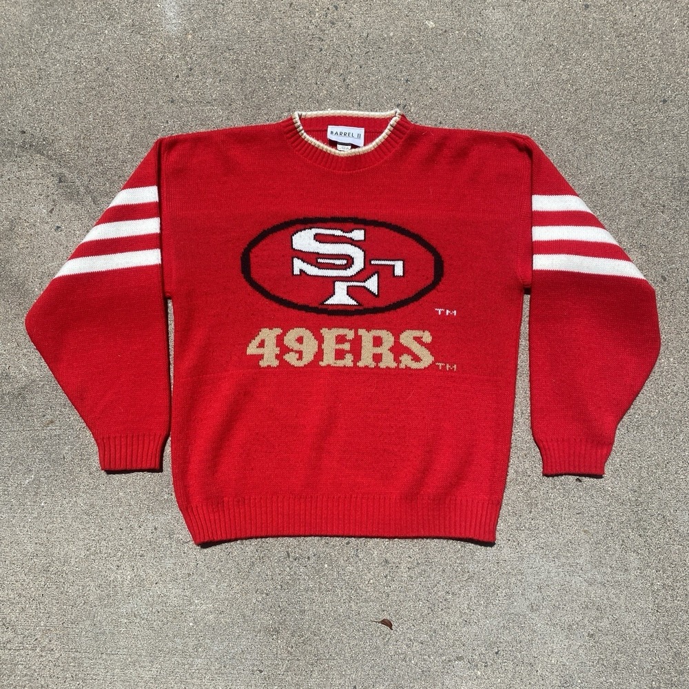 Vintage 49ers Sweater Medium Knit Barrel Made in USA 80s 90s San Francisco NFL